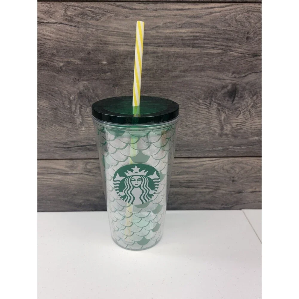 Starbucks 16 oz Mermaid Scale Plastic Tumbler w/ Lid & Straw